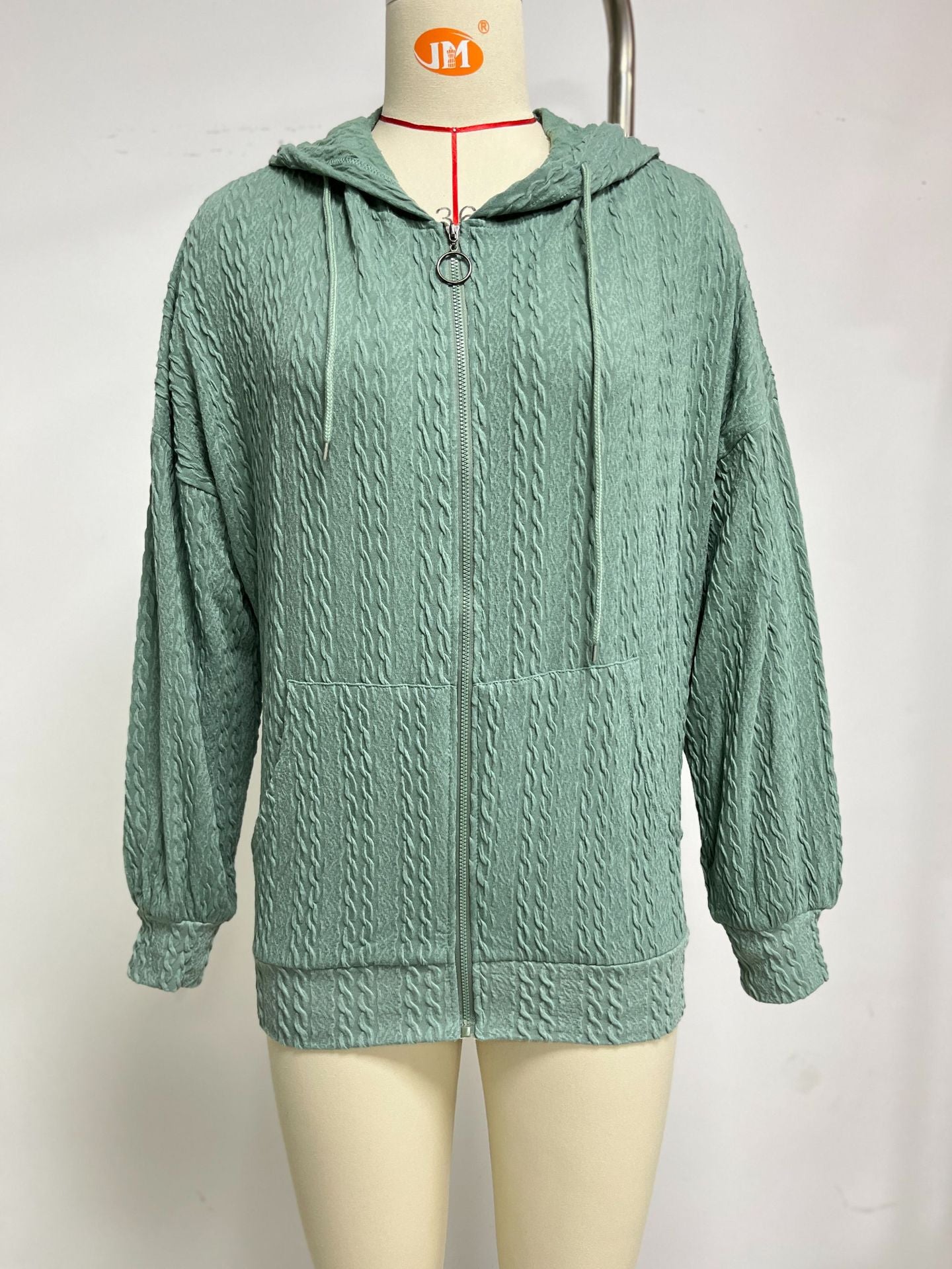 Autumn And Winter New V-Neck Zipper Solid Color Long Loose Hoodie Coat Women