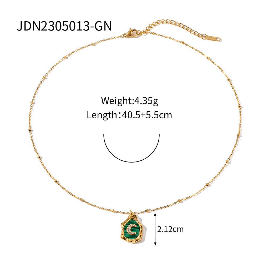 5pcs New Titanium Steel Necklace 18K Gold Stainless Steel Irregular Moon Inset Zircon Pendant Necklace Jewelry