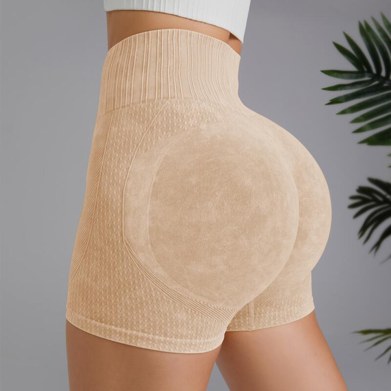 Sand-Washed Yoga Shorts High-Waisted Hip Lift Fitness Pants Quick Dry Running Tight Shorts Wear Three-Quarter Pants Over
