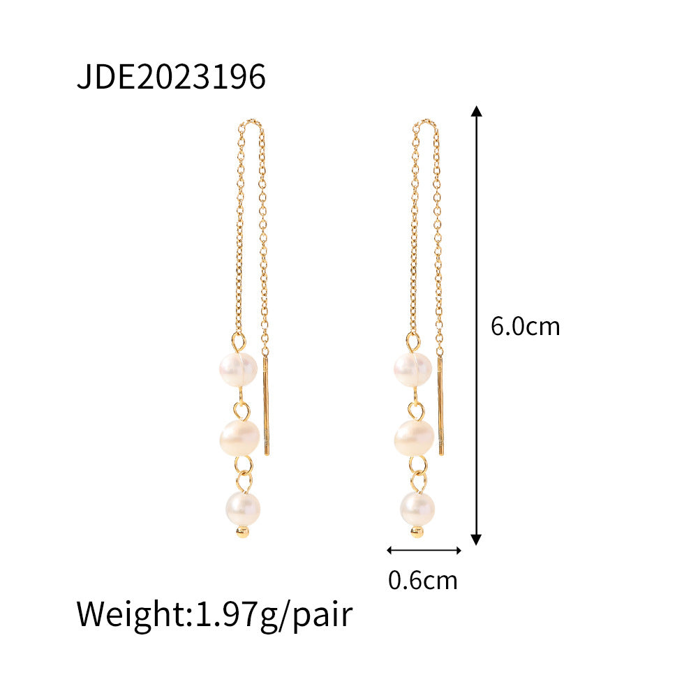 5pcs The New Fashion Design Sense Fringe Long Earrings Women Fashion Everything Pearl High-Grade Temperament Earrings