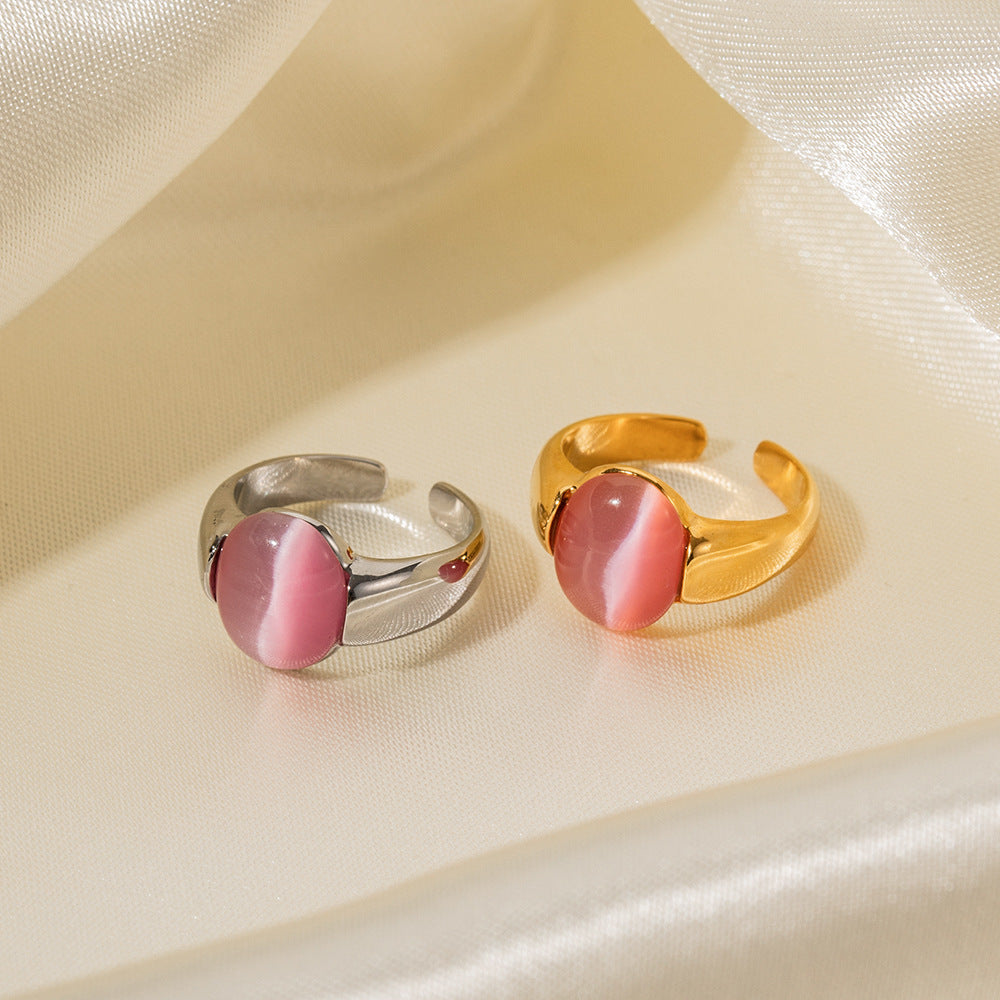 5pcs 18K Gold Stainless Steel Inlaid Cat's Eye Ring High-Grade Design Does Not Fade Jewelry