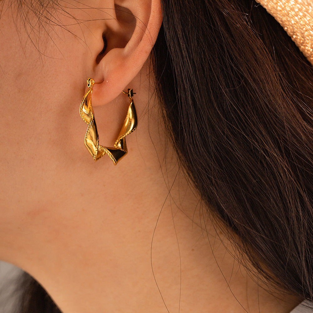 5pcs Earrings 18K Gold Stainless Steel Wavy Earring Advanced Design Non-Fading Earrings For Women