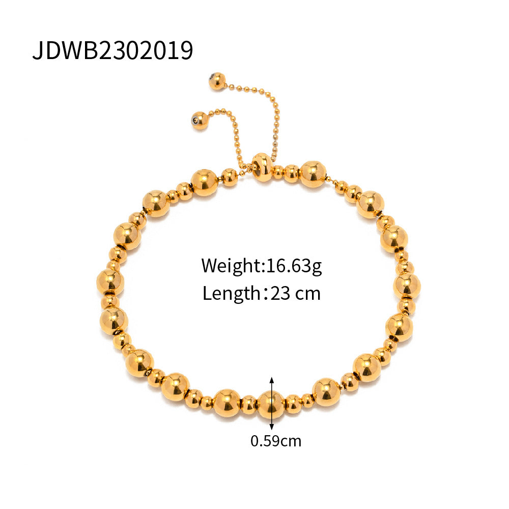 5pcs Designed 18K Gold Stainless Steel Collection Round Ball Pull Bracelet Jewelry Does Not Fade The Tide Jewelry