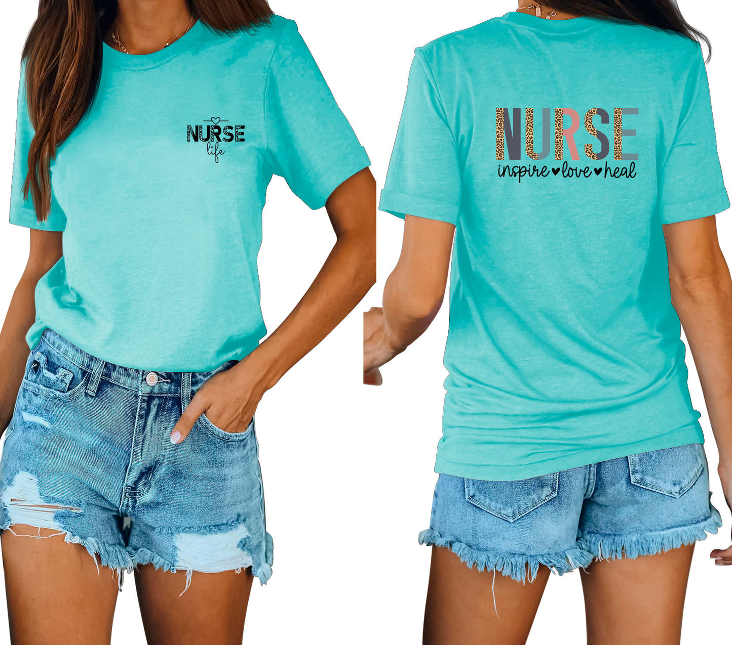 Casual Chic With Front And Rear Print Nurse Inspire Loose Crew Neck Short Sleeves