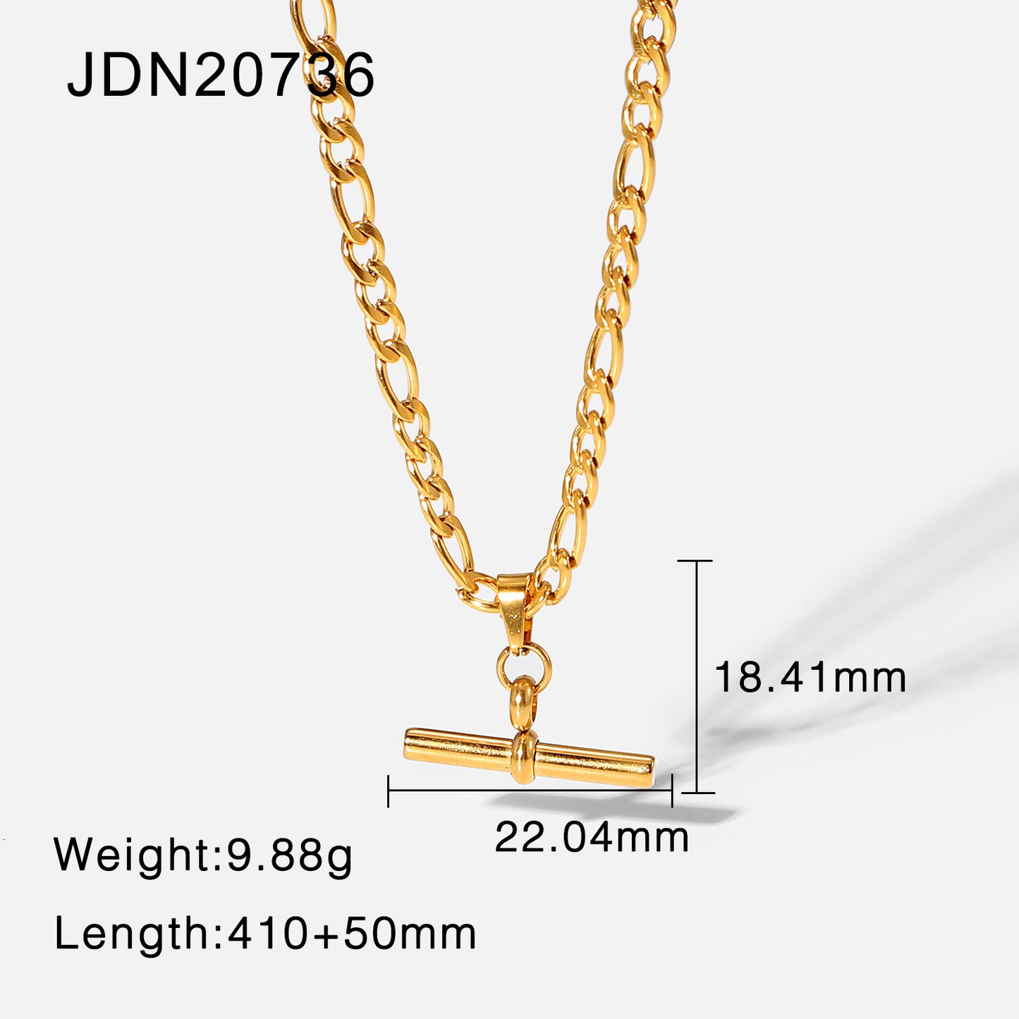 5pcs Punk Hip Hop 18K Gold Stainless Steel T-Stick Pendant Rope Chain/Figaro Chain/Cuban Chain Choker Necklace