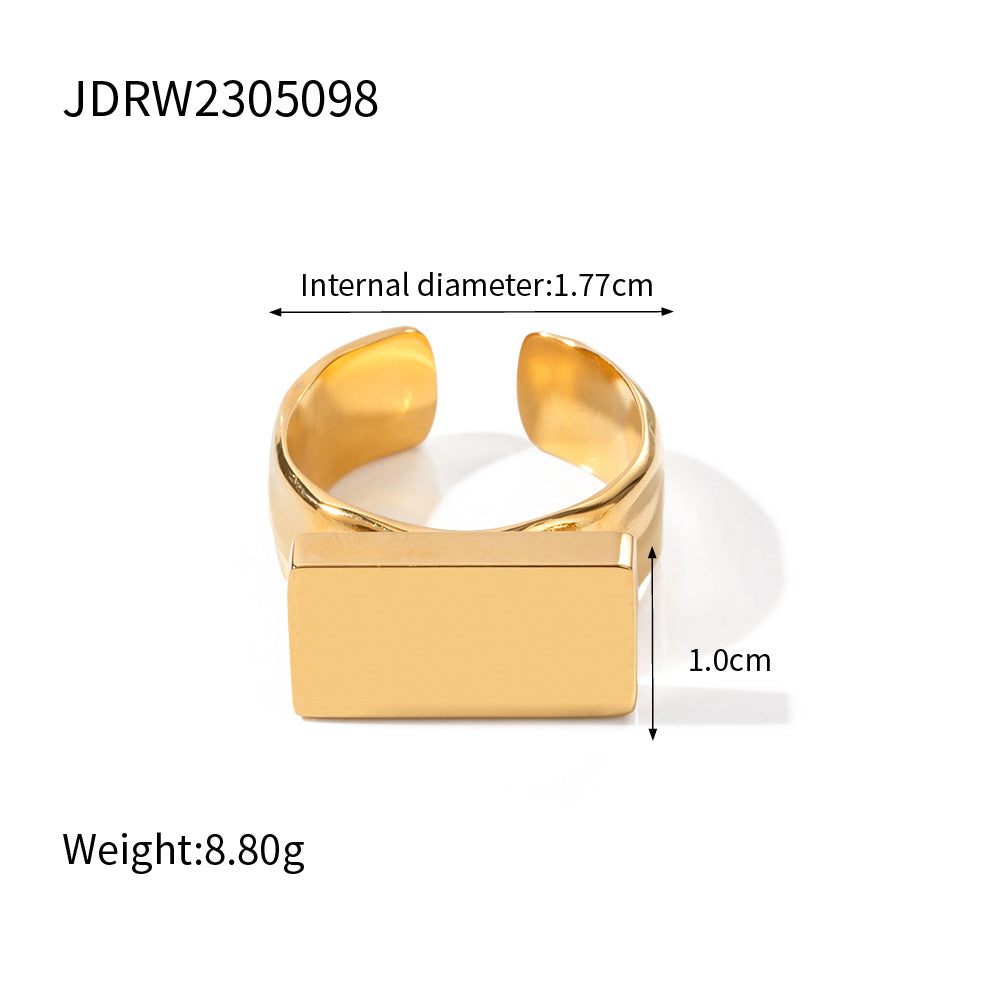 5pcs 18K Gold Stainless Steel Rectangular Ring Fashion Jewelry Ring Women's Style Everything With A Small Fashion Does Not Fade Jewelry