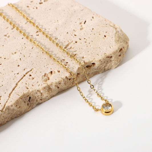 5pcs Simple Mini Diamond Zircon Necklace Round Rectangular 18K Gold Exquisite Chain Stainless Steel Pendant Necklace For Women