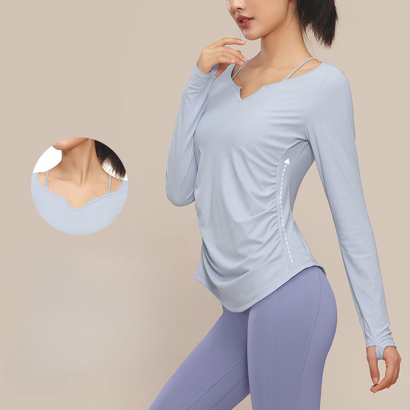 Nylon Yoga Wear Women's Quick-Drying Fitness Wear Sports Top Pilates Training Wear Long-Sleeved Clothes Running Smock Autumn