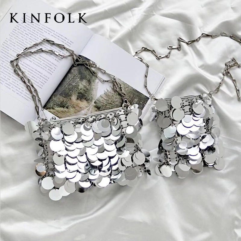 Women's Bag New  The Same Mobile Phone Bag Chain Shiny Piece Bead Bag Single Shoulder Crossbody Bag Small Bag
