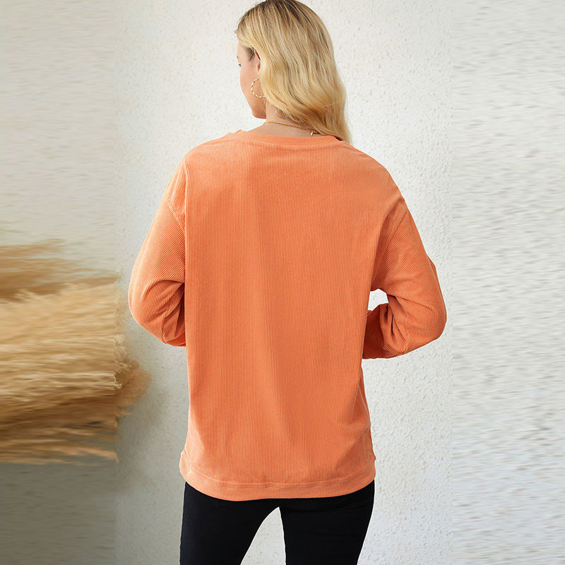 Letter-Printed Simple Hoodless Pullover Round Neck Hoodie Woman Solid Color Long Sleeve Undershirt Woman