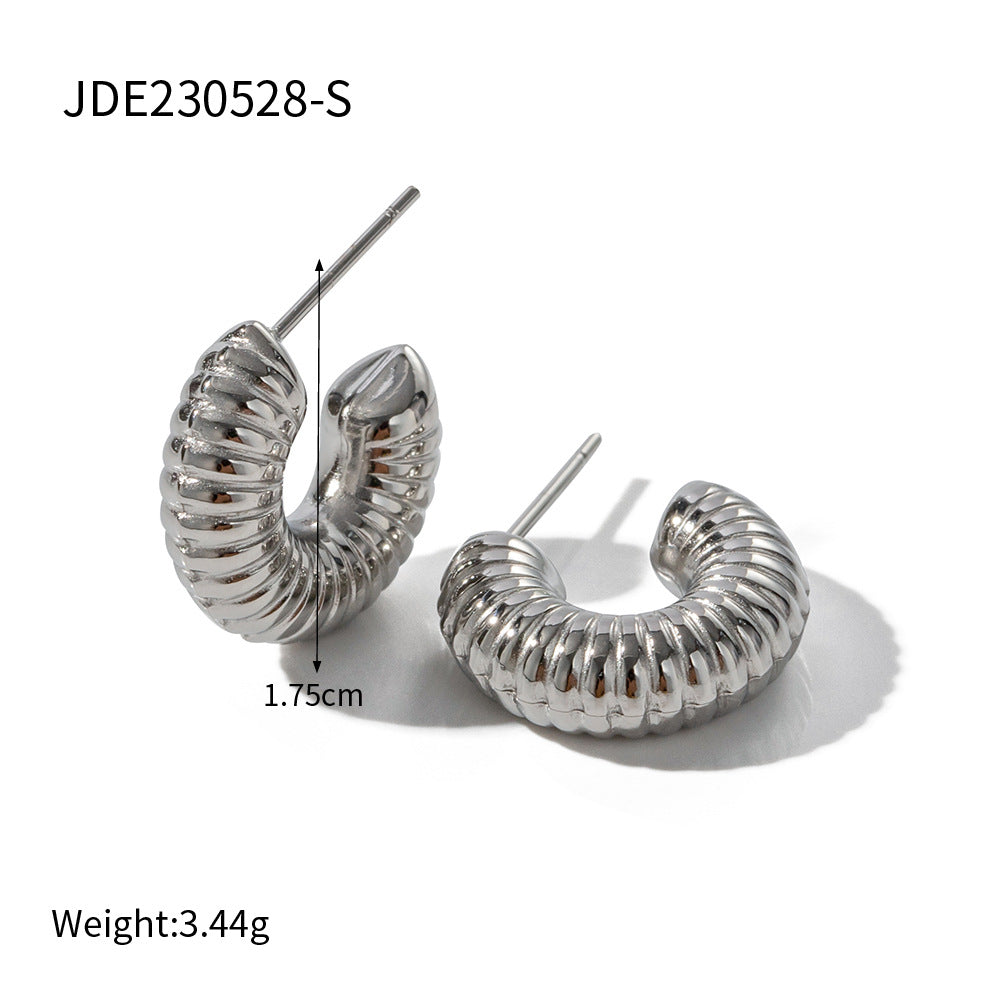 5pcs Steel Color Stainless Steel Smooth Hollow Earrings Blogger With Fashion All Round Hoop Earrings Girl