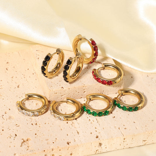 5pcs New 14K Gold-Plated Stainless Steel Earrings Round Zircon Pendant Women's Jewelry Earrings Pendant