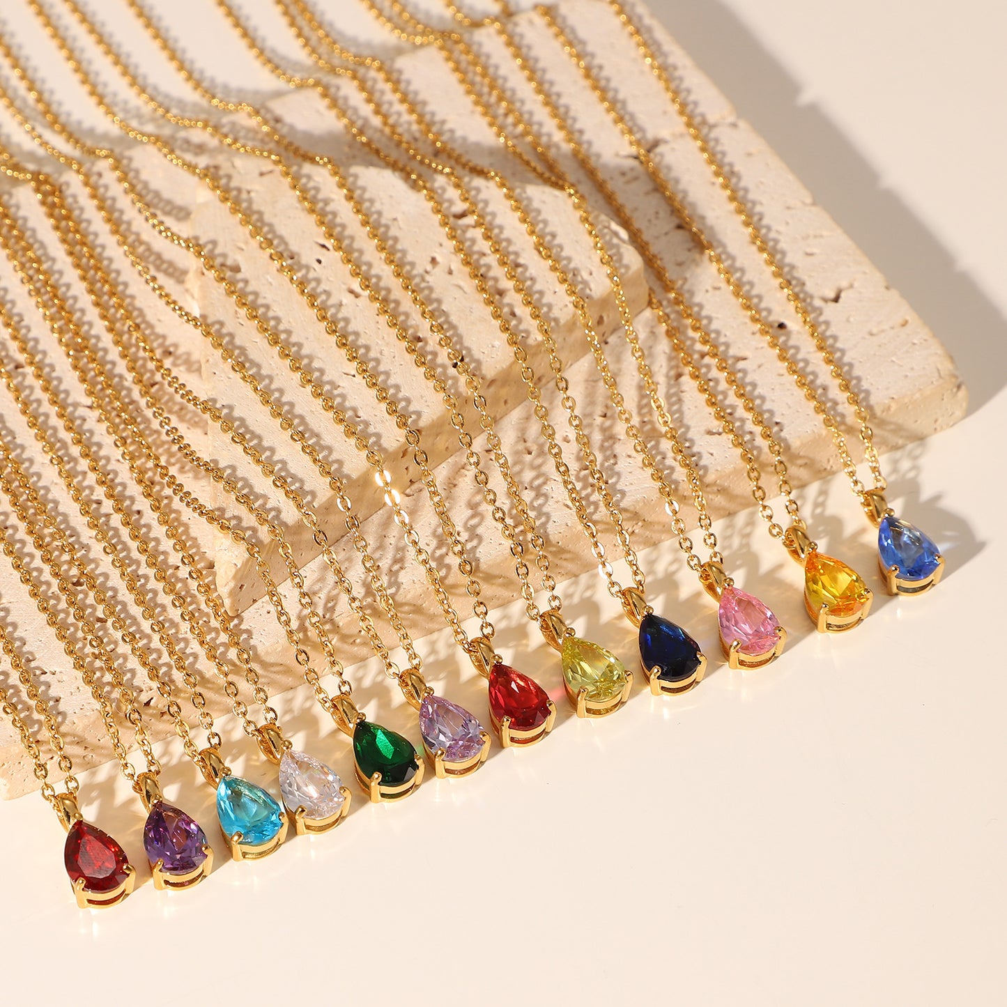 5pcs New Necklace 18K Gold Plated December Zircon Stainless Steel Pendant Necklace
