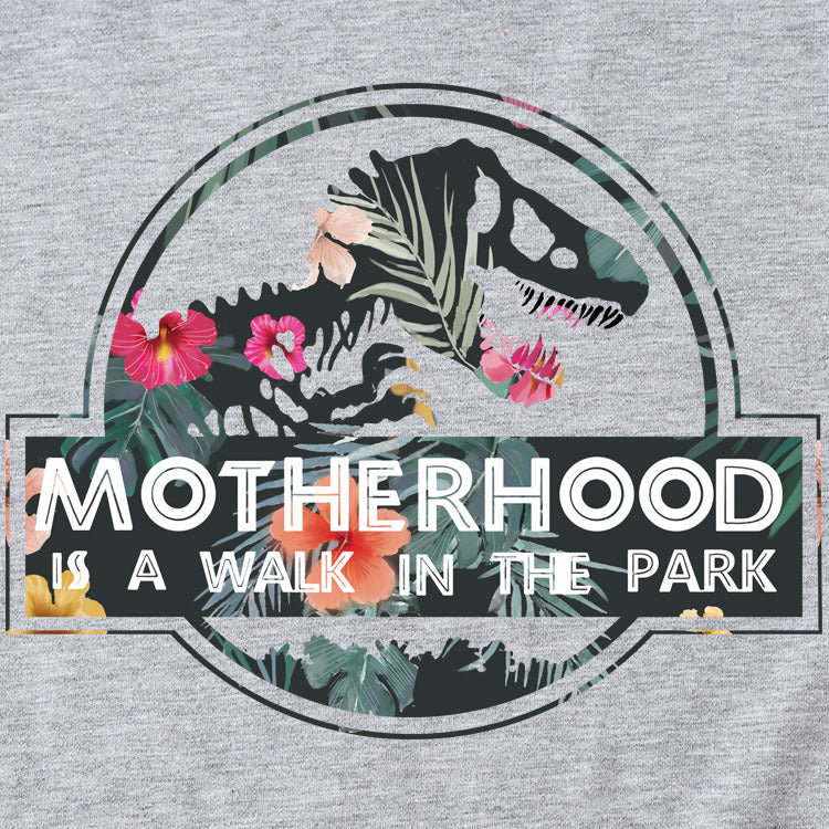 Motherhood Is A Walk In The Park. Plus-Size Round Neck Letter Short-Sleeved Shirt