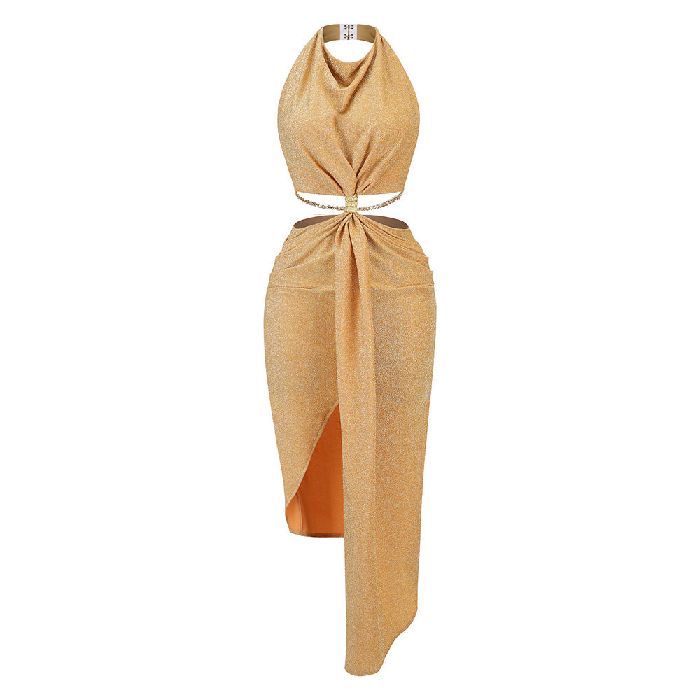 Women's Sexy Halter Hanging Neck Split Dress Long Hot Selling Elegant Temperament Package Hip Skirt Women