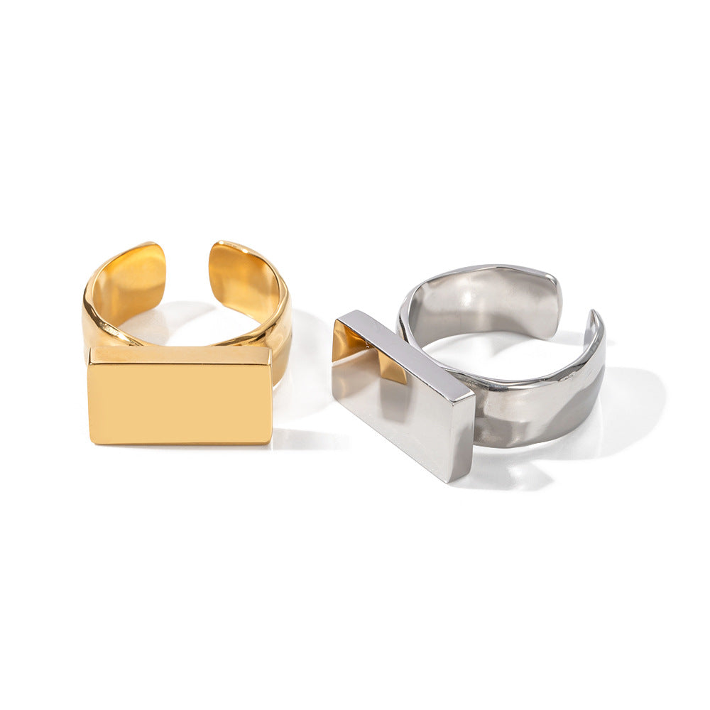 5pcs 18K Gold Stainless Steel Rectangular Ring Fashion Jewelry Ring Women's Style Everything With A Small Fashion Does Not Fade Jewelry