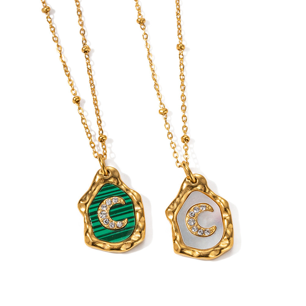 5pcs New Titanium Steel Necklace 18K Gold Stainless Steel Irregular Moon Inset Zircon Pendant Necklace Jewelry