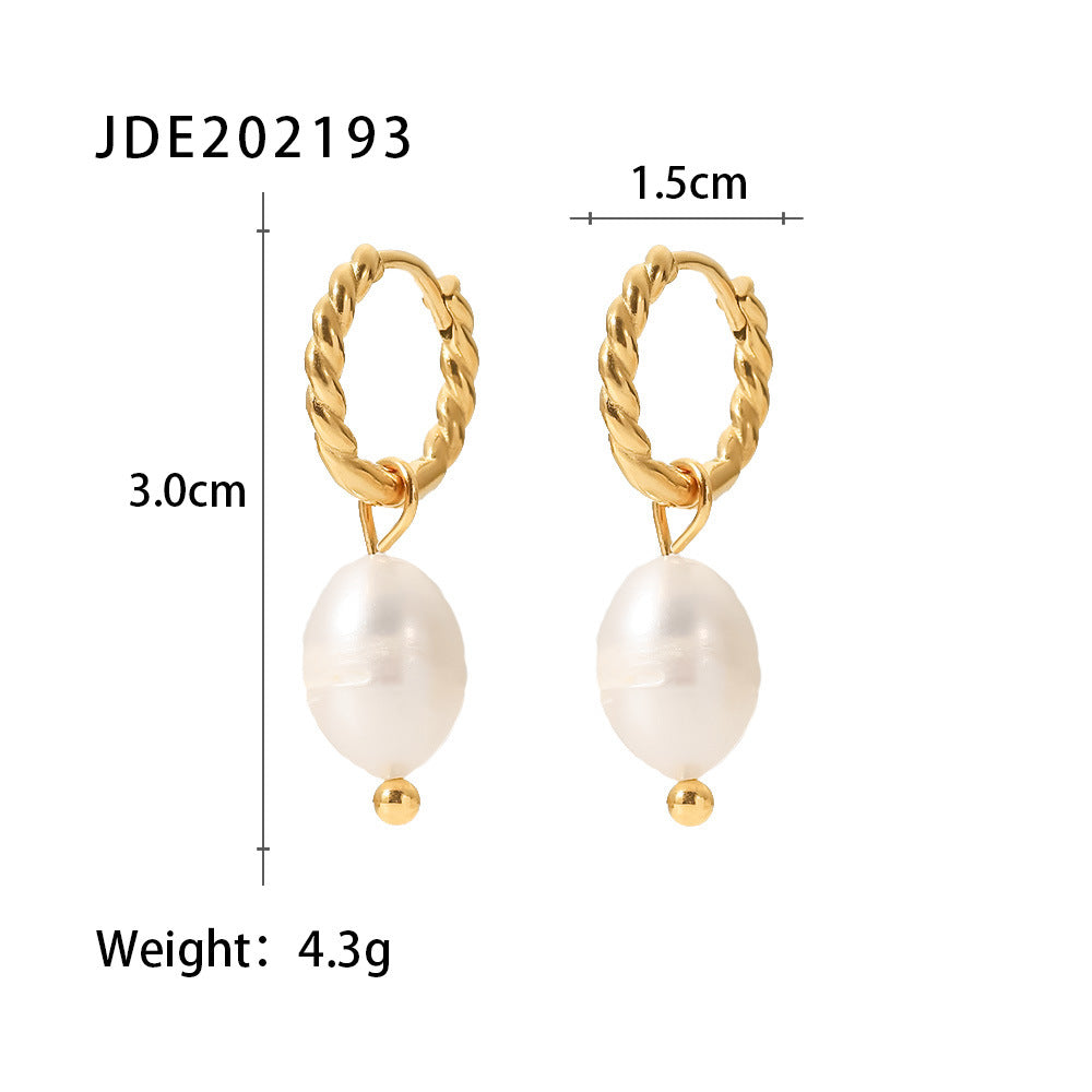 5pcs Light Pearl Twist Ring Earrings Stainless Steel 18Kpvd Gold Plated High Quality Jewelry Pendant Earrings Jewelry Women