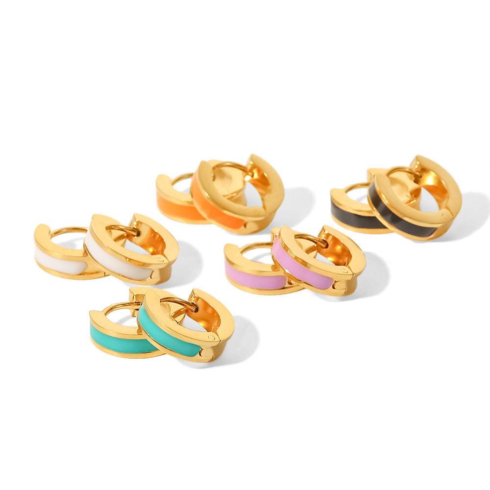 5pcs Niche New Titanium Steel Earrings Jewelry 18K Gold Color Dripping Oil Geometric Hoop Earrings