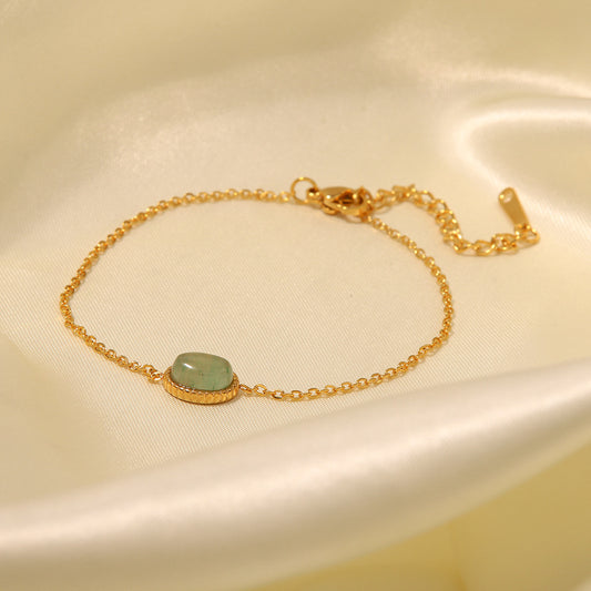 5pcs New Fashion Bracelet 18K Gold-Plated Stainless Steel Inlaid Lvdongling Natural Stone Pendant Bracelet