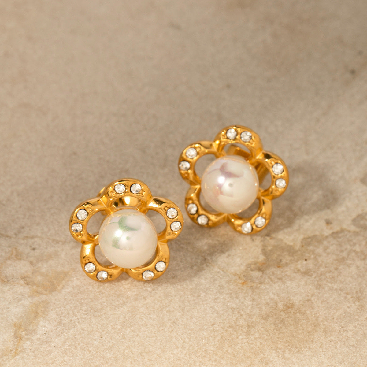 5pcs 18K Gold Stainless Steel Full Drill Flower Earrings Do Not Fade Premium Design Earrings