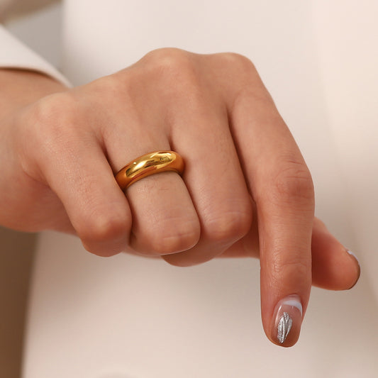 5pcs Tide Cold Titanium Steel 18K Gold Plated Curved Smooth Version Plain Ring Female Niche Design Tail Ring Bracelet