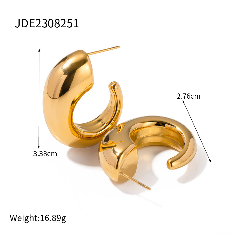 5pcs 18K Gold C-Shape Geometric Simple Titanium Steel Earrings Women's Fashion All-Matching Geometric Earrings