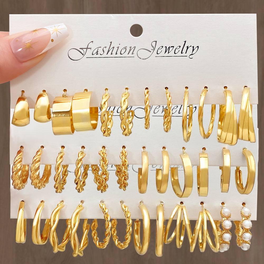 5 Sets Fashion New Love Earrings 5 pairs per Set Female Retro Metal Niche Pearl Jewelry