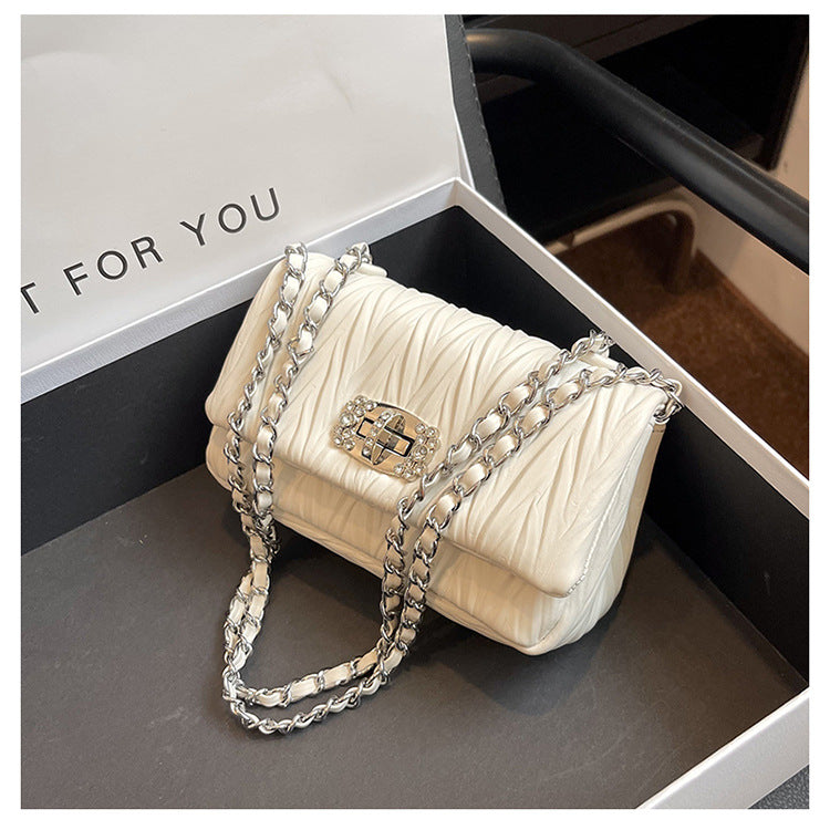 Niche High-Grade Folding Small Square Bag New Chain Underarm Bag Single Shoulder Hand Crossbody Bag Female Bag