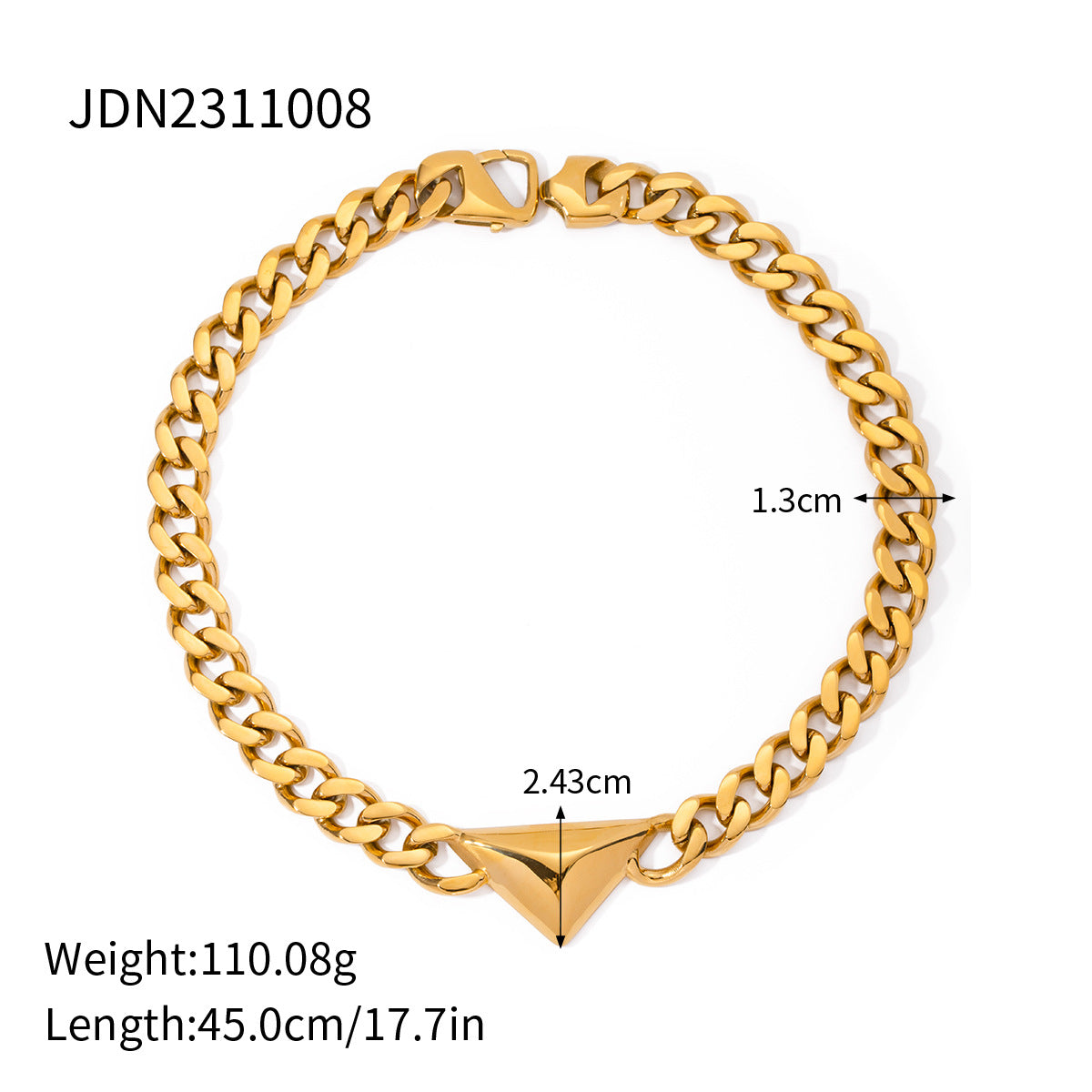 5pcs 18K Gold Stainless Steel Triangle Necklace Cuban Chain 45Cm Jewelry Simple Design Necklace