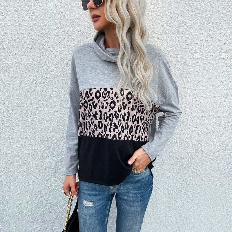 Early Autumn Women's Loose Pile Collar Color Leopard Thin Hoodie Woman