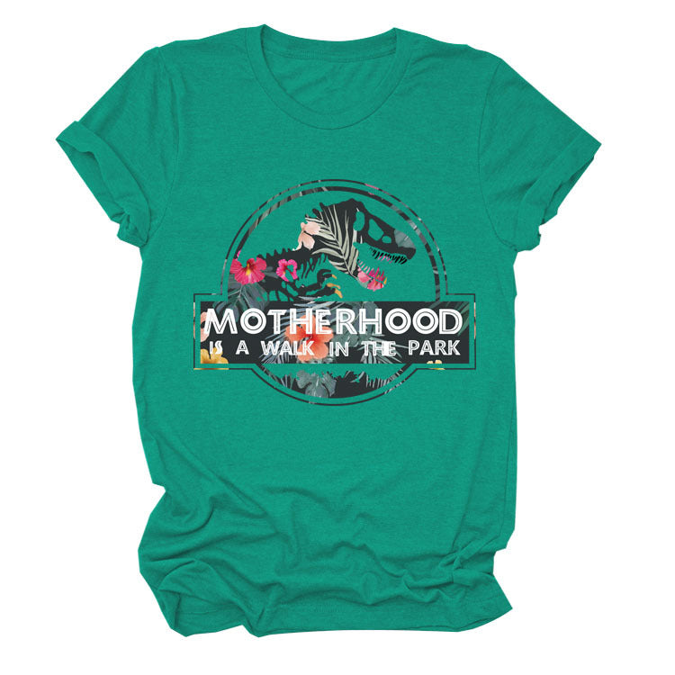 Motherhood Is A Walk In The Park. Plus-Size Round Neck Letter Short-Sleeved Shirt