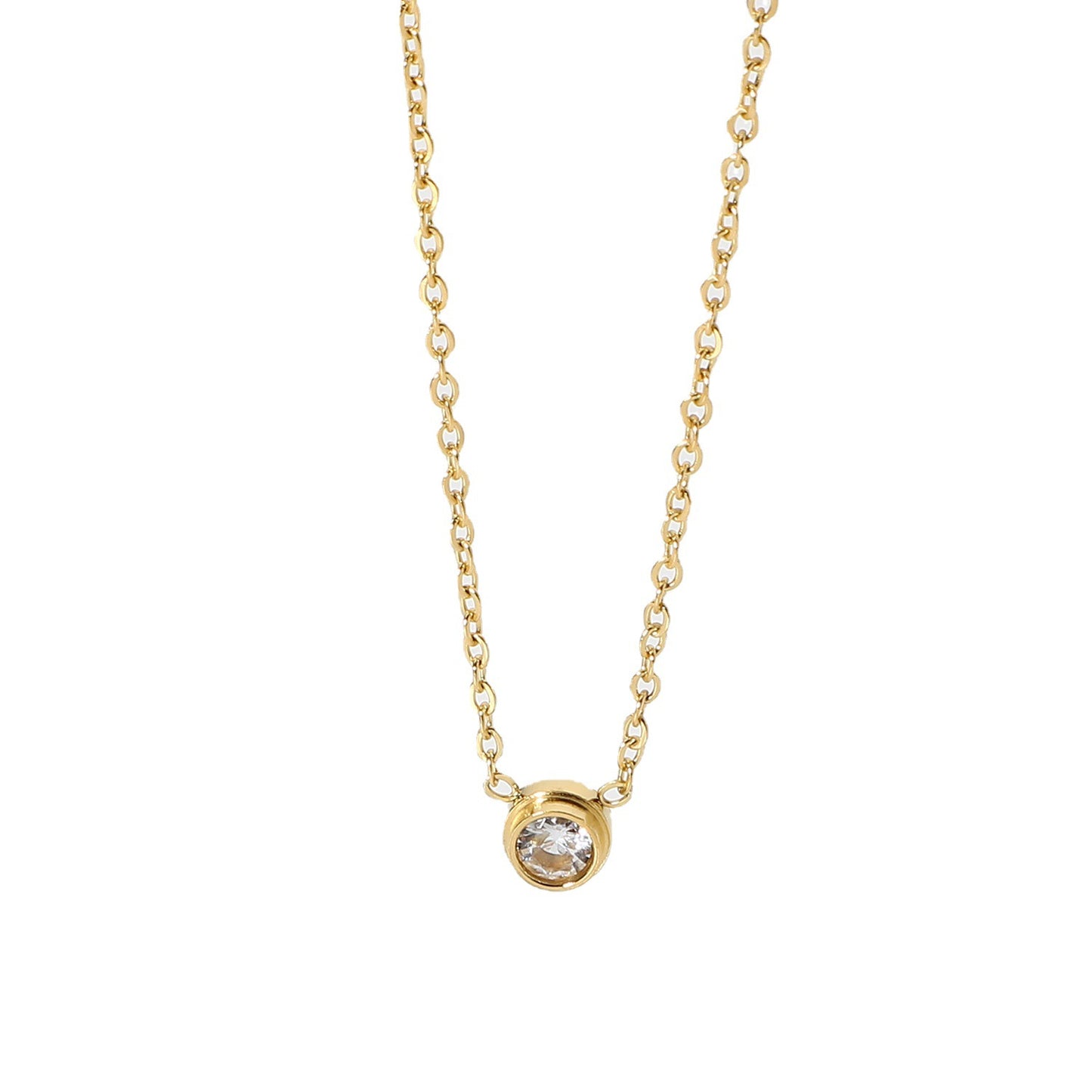 5pcs Simple Mini Diamond Zircon Necklace Round Rectangular 18K Gold Exquisite Chain Stainless Steel Pendant Necklace For Women