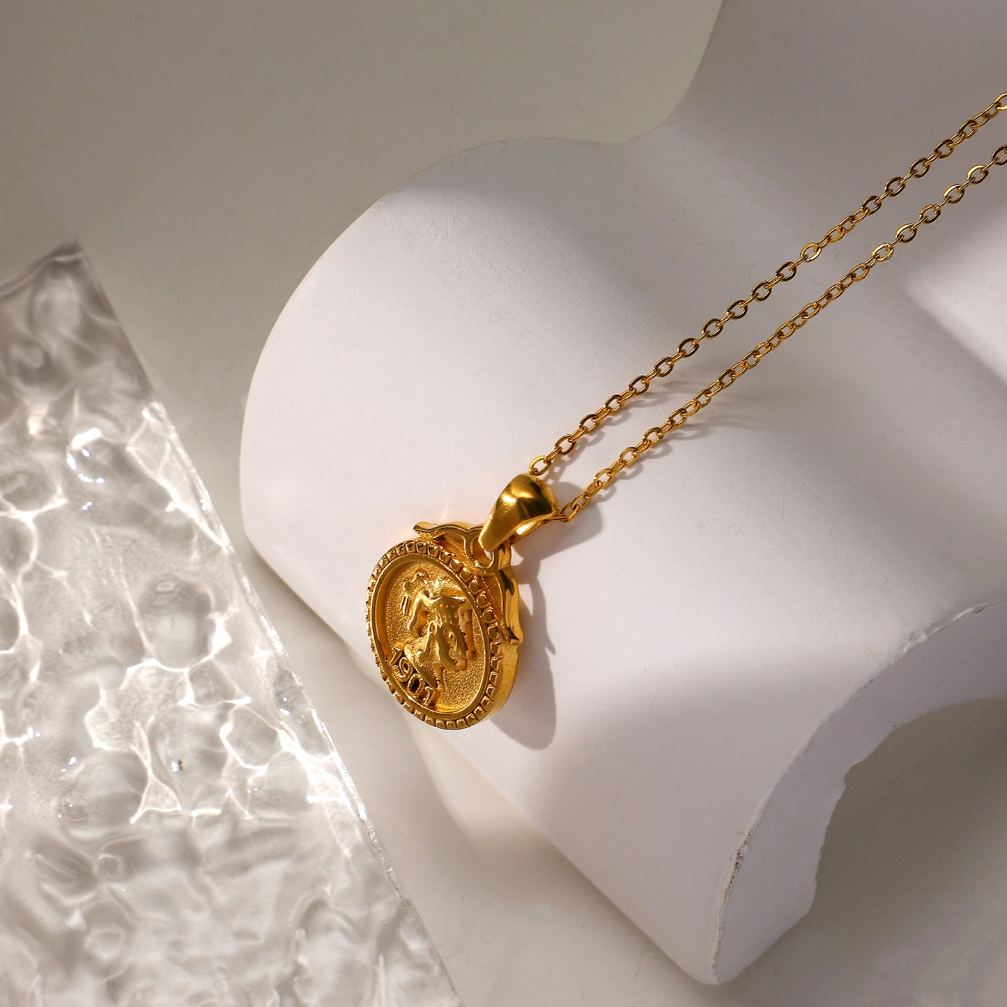 5pcs Stylish 18K Stainless Steel Double-Sided Three-Dimensional Relief 1901 Queen Elizabeth Head Coin Pendant Necklace