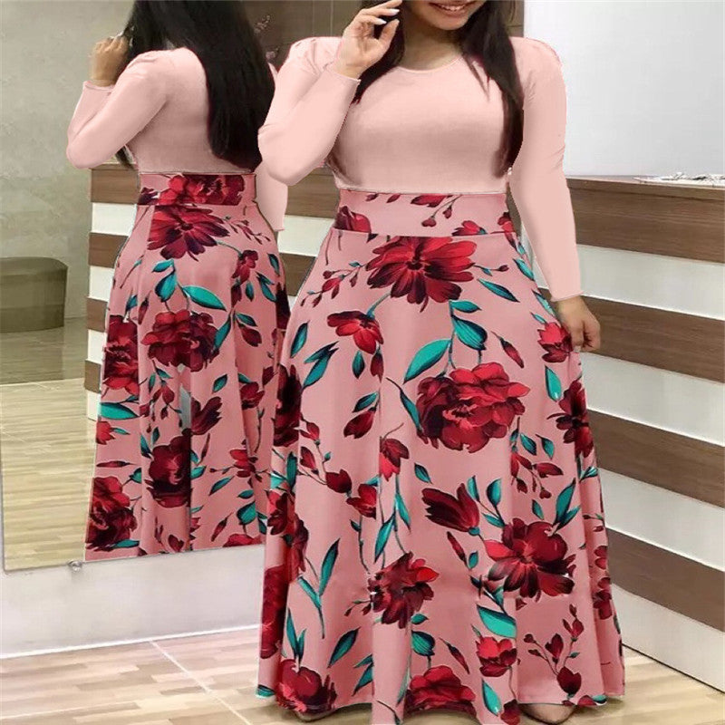 Cross Aliversion Of Style Flower Print Color Short-Sleeved Large-Size Dress Female