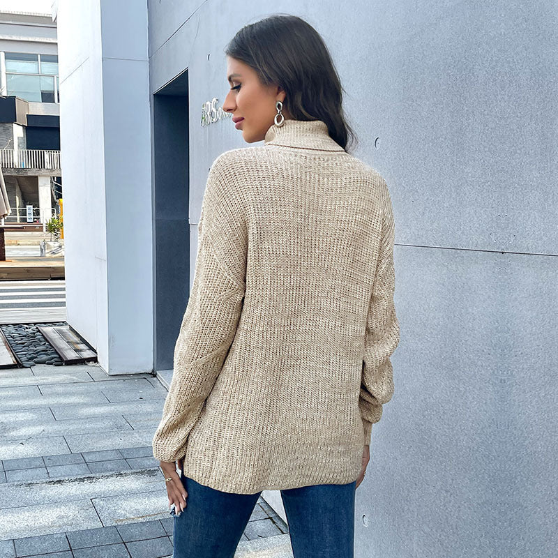 Autumn & Winter Casual Women's Loose Solid Color Long Sleeve Turtleneck Sweater