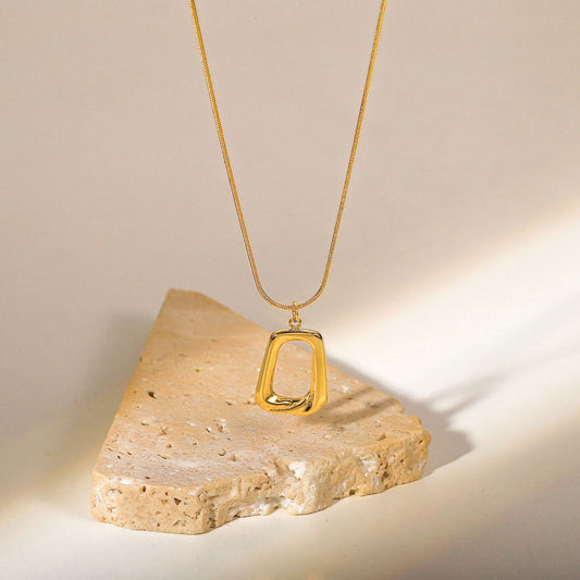 5pcs Style New Vintage Stainless Steel Trapezoidal Necklace 18K Gold Plated Hollow Square Pendant Necklace Fashion Jewelry Women