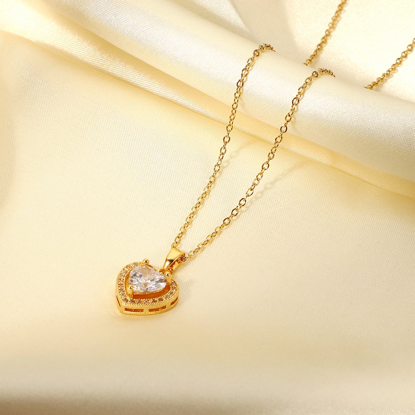 5pcs Exquisite Women's Wedding Jewelry Stainless Steel Gold Large Single Shiny Crystal Heart Pendant Engagement Necklace For Women