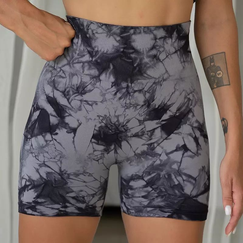 Summer Tie-Dye Three-Point Fitness Pants Women's High Waist And Hip Lift Tight Sports Running Peach Belly Yoga Shorts