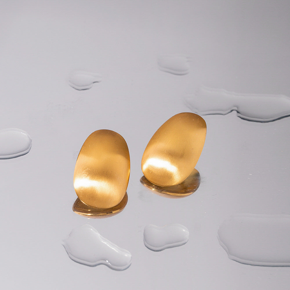 5pcs Women's 18K Gold Stainless Steel Oval Brushed Earrings Stainless Steel Gold Earrings