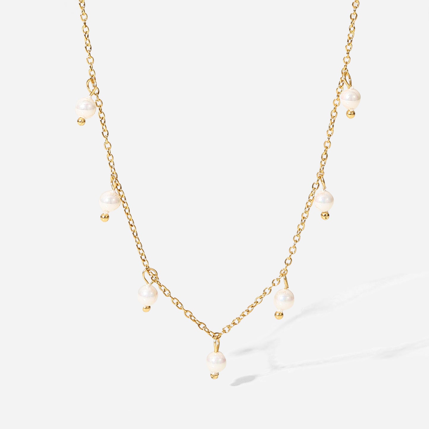 5pcs Elegant Style Pearl Millet Bead Fringe Collar Necklace 18K Gold Stainless Steel Necklace Ladies Temperament Collarbone Chain