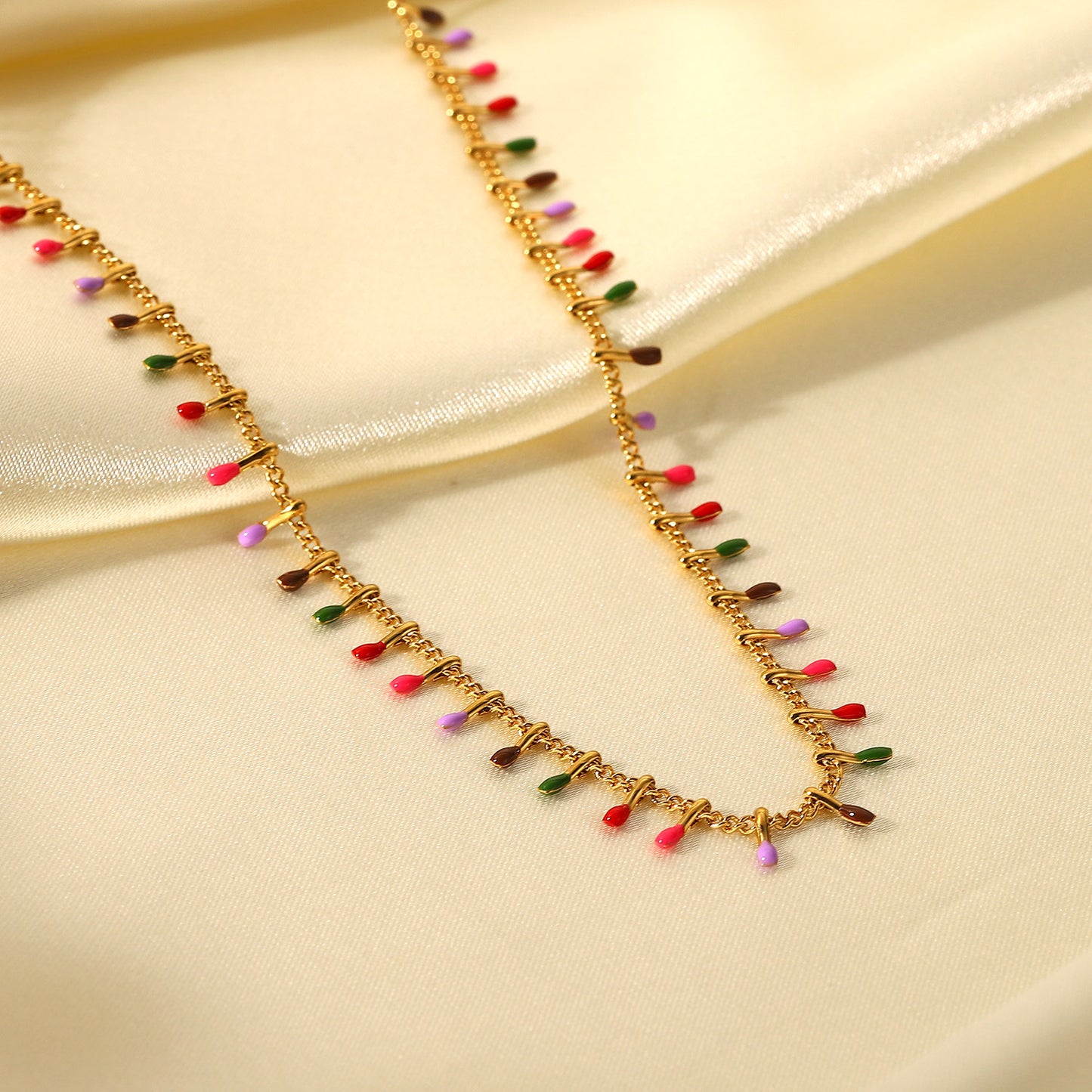 5pcs New Fashion Style Colorful Dripping Oil Fringe Choker 18K Gold Collarbone Chain Stainless Steel Necklace For Women