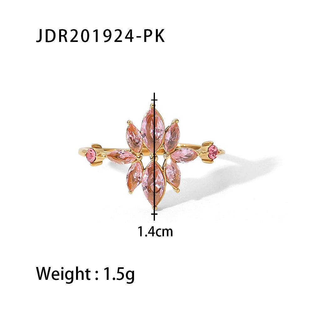 5pcs Fine Style Titanium Steel Ring 18K Gold Stainless Steel Inlaid Zircon Ring Fashion Hand Jewelry Women