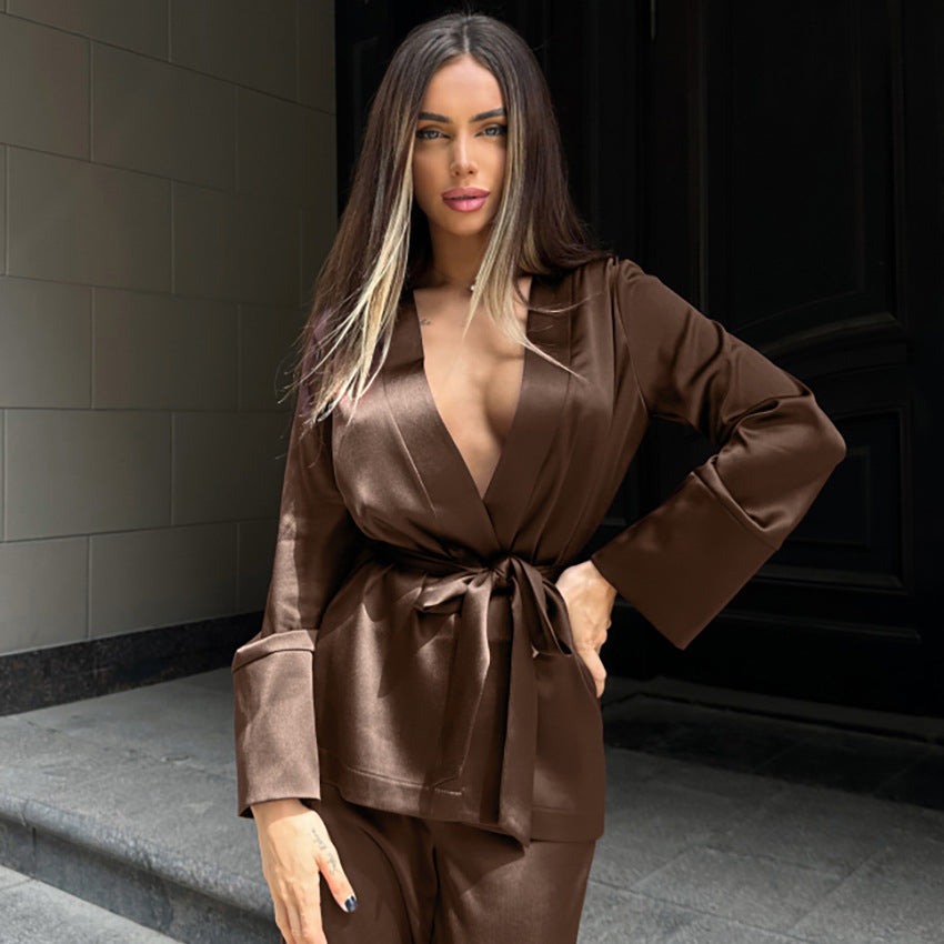 Brown Maillard Style Ding Loose Comfortable V-Neck Suit New Spring Fashion Women's Wear