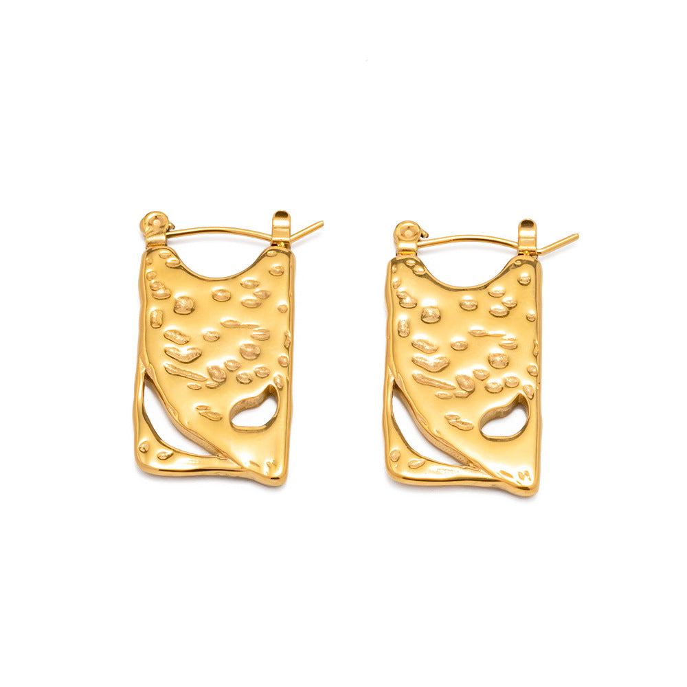 5pcs Stylish Vintage Square Hollow Design Earrings Style 18K Gold Stainless Steel Earrings Studs Female