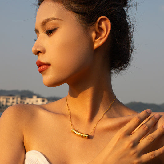 5pcs Fashion 18K Gold Stainless Steel Texture Hollow Pipe Pendant Necklace
