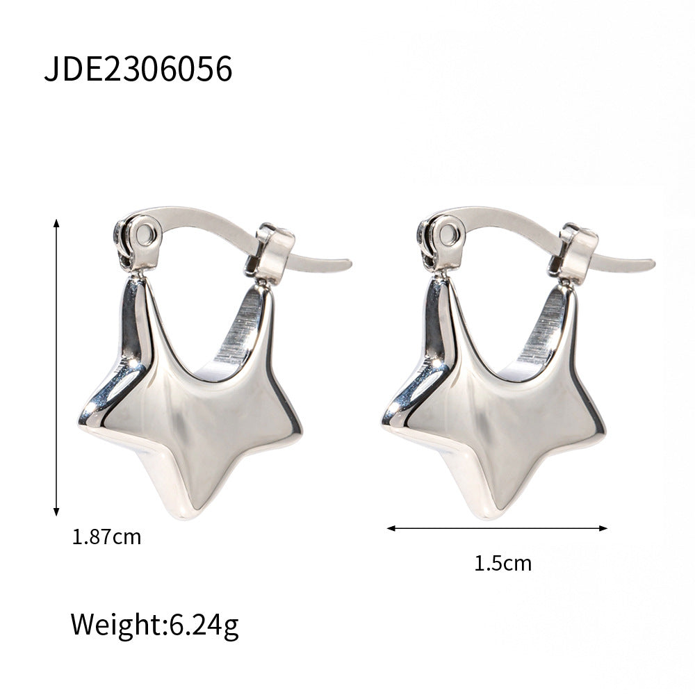 5pcs Simple Style Gold Plated Stainless Steel Stars White Gold Open Close Earrings Set With White Diamond Hoop Earrings