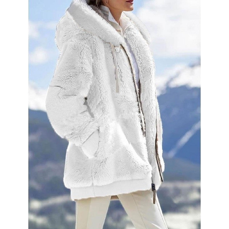 Hot New Fall/Winter Plush Zipper Hooded Coat Lady