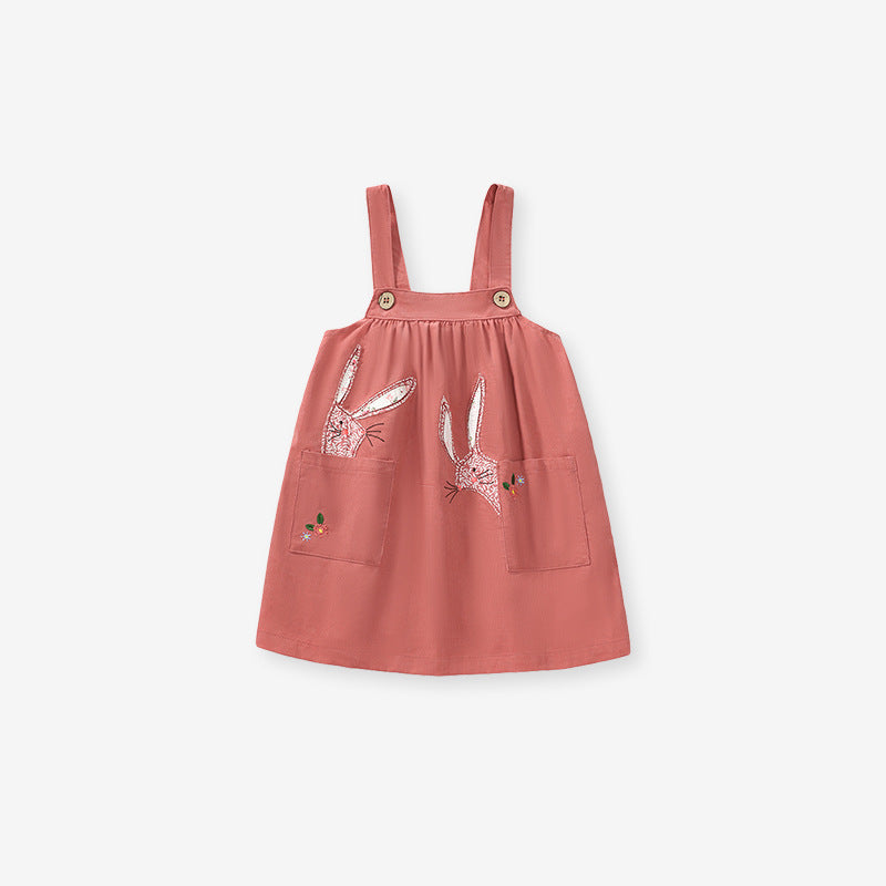 Children's Strap Skirt Autumn Children's Skirt Embroidery Children's Skirt Pure Cotton Girls' Strap Skirt