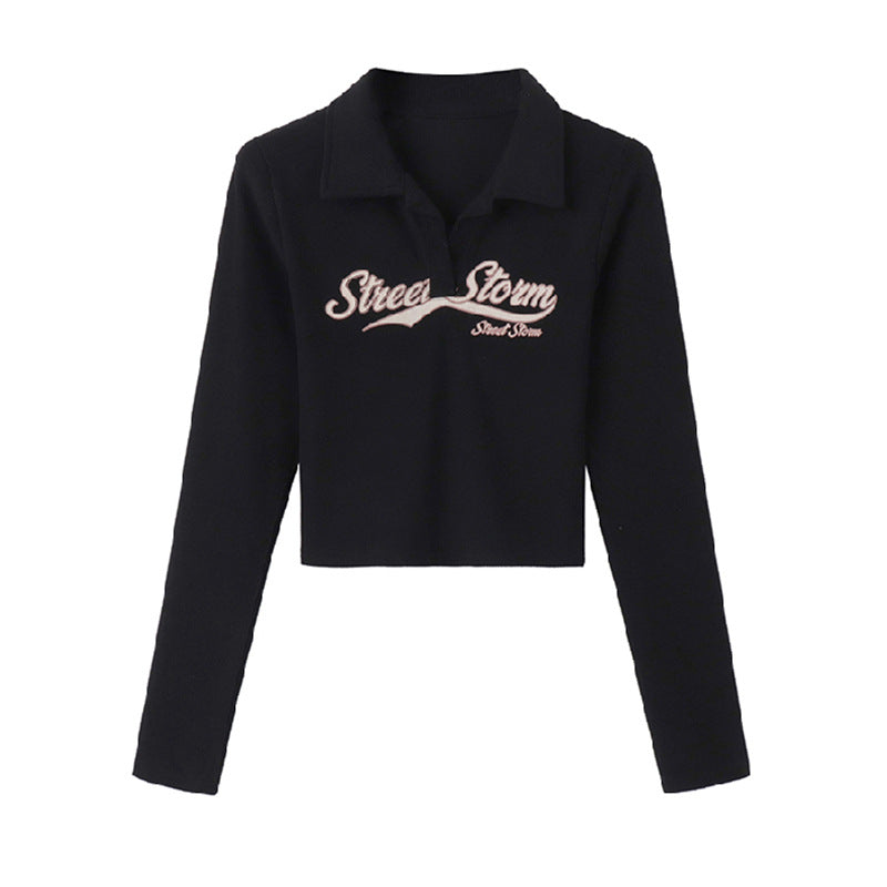Retro Skinny Spice Girl T-Shirt Female Autumn Long Sleeve With Short Slim-Fit Base Shirt Early Autumn Chic Top